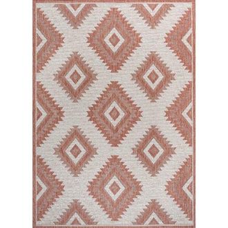 Jonathan Y Designs Lior Geometric Moroccan Diamond Indoor/Outdoor Area Rug in Salmon/cream at Nordstrom, Size 5Ft 0In X 8Ft 0In