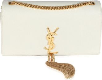 Saint Laurent White Jersey Grain De Poudre Medium Kate Tassel Satchel (Authentic Pre-Loved)