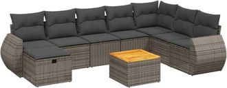 vidaXL Set De Muebles De Jard&iacute;n 9 Pzas Y Cojines Rat&aacute;n Sint&eacute;tico Gris Vidaxl
