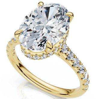 Pompeii3 Certified 3 1/2Ct Oval Hidden Halo Diamond Engagement Ring 14k Gold Lab Grown