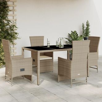 vidaXL Set Comedor De Jard&iacute;n 5 Pzas Con Cojines Rat&aacute;n Sint&eacute;tico Beige Vidaxl