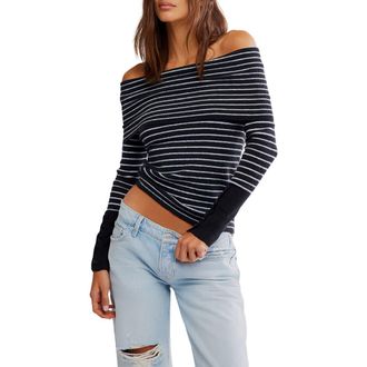 Free People Evergreen Off the Shoulder Sweater in Black/White Combo at Nordstrom Rack, Size X-Small