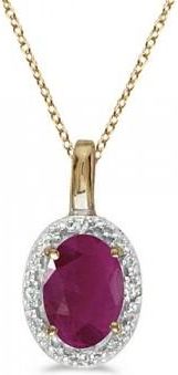 Allurez Halo Oval Ruby & Diamond Pendant Necklace 14k Yellow Gold (0.60ctw)