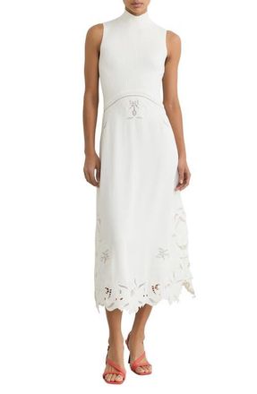 Reiss Phoenix Mixed Media Embroidered Eyelet Detail Dress in Ivory at Nordstrom, Size 10 Us