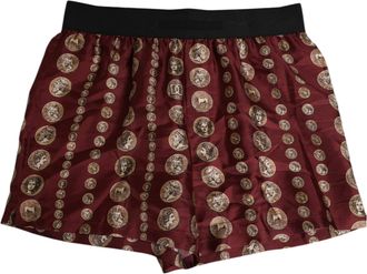Dolce & Gabbana Burgundy Silk Coin Print Men Boxer Short Mens Swimwear