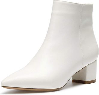 Castamere Womens Zippers Ankle Boots Block Heels Booties 2IN Mid Heel White Pu Boots UK 5