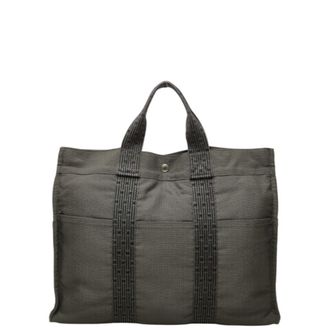 Herm&egrave;s Her Line Gray Nylon Polyester Handbag Tote Bag (Pre-Owned)