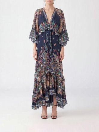 Etro Abito midi in seta con ricamo Paisley e orlo asimmetrico a maniche lunghe