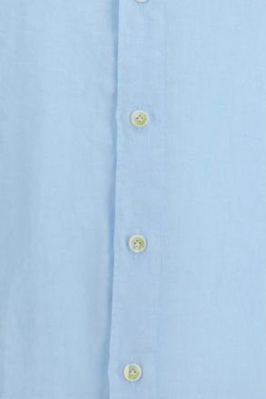 Finamore Mens Shirt Tokyo Slim Fit Linen Light Blue Garm Dyed