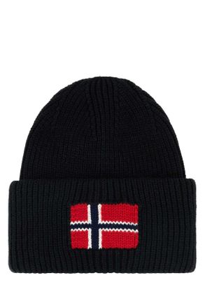 Napapijri Black Wool And Acrylic Beanie Hat