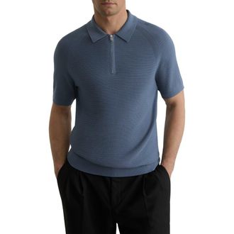 Reiss Estate Textured Stitch Zip Polo Sweater in Airforce Blue at Nordstrom, Size Xx-Large