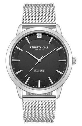 Kenneth Cole Genuine Diamond Mesh Strap Watch, 44mm - 0.005ct. in Silver at Nordstrom Rack