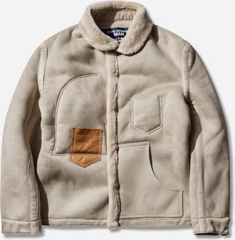 Junya Watanabe Men s Contrast Boa Mouton Jacket Beige / Brown