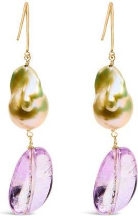 House of Brilliance 14K Yellow Gold Amethyst and Baroque Pearl Drop and Dangle Earrings at Nordstrom