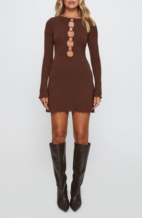 Princess Polly Dejonge Ring Detail Long Sleeve Minidress in Brown at Nordstrom, Size 4