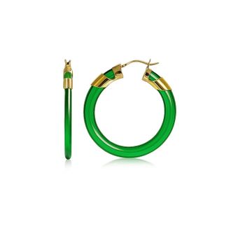 Gold & Honey Womens Classic Flat Lucite Birthstone Hoop Earrings In May - Emerald