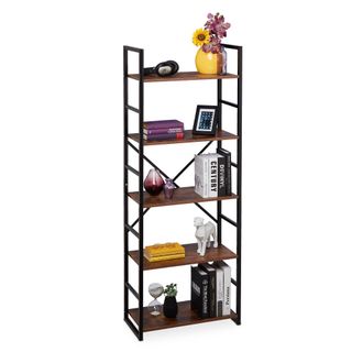 Relaxdays Relaxdays - Estanter&iacute;a Con 5 Baldas, Dise&ntilde;o Industrial, Librer&iacute;a Sal&oacute;n, 158,5 X 60 X 30 Cm, Mdf Y Metal, Oficina Y Despacho, Marr&oacute;n Y Negro