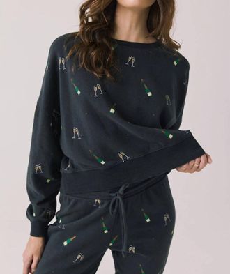 Chaser Champagne Party Long Sleeve Sweater In Black