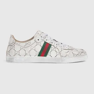 Gucci Mens Stretch Low-top Sneaker, White, Leather