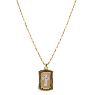House of Brilliance 14K Yellow Gold Plated Sterling Silver 1/4 Cttw Diamond Cross Dog Tag Pendant Necklace