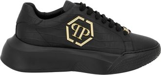 Philipp Plein Schoenen, unisex, Zwart, 43 EU, Leer, Crocco Godzilla Runner