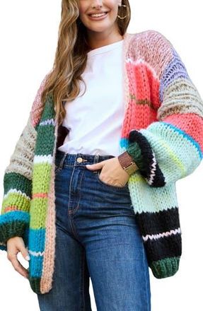 Saachi Rainbow Chunky Knit Cardigan in Black/Blue/Red Multi at Nordstrom Rack