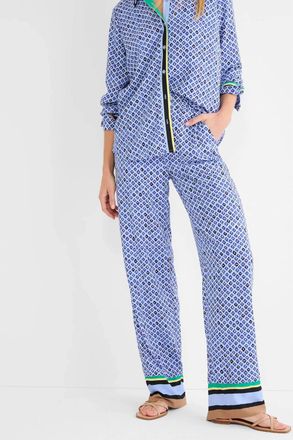 Nic+Zoe Mosaic Trimmed Lenox Wide Leg Pant In Blue Multi