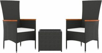 vidaXL Juego Sal&oacute;n Jard&iacute;n 3 Pzas Rat&aacute;n Sint&eacute;tico Y Acero Negro Vidaxl