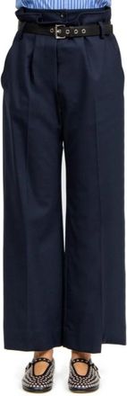 Tela Hoge Taille Blauwe Wollen Broek met Riem - Dames - Wijde Broeken - Blauw - S - Wol - Broeken