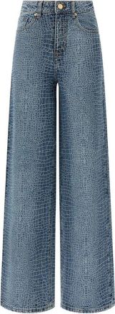 Self Portrait Rhinestone Croc Effect Wide Leg Jeans