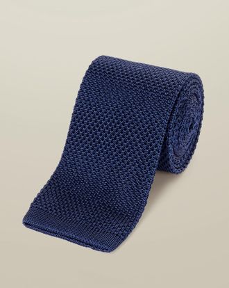 CHARLES TYRWHITT Slim Silk Knitted Tie - Royal Blue Size OSFA by Charles Tyrwhitt