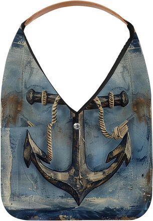 Generic Navy Anchor Vintage Modern (1) Reusable Lightweight Grocery Bags - Foldable Into Compact Pouch, Washable & Sturdy, Multipurpose for Shopping and Trave