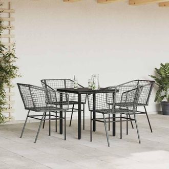 Berkfield Home Beautiful 5 Piece Garden Dining Set Black Poly Rattan Glass