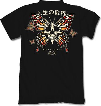 Riot Society Mens Short Sleeve Graphic and Embroidered Fashion T-Shirt, Butterfly Skull (Black), XXL