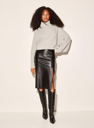 Icone Womens Front-slit faux-leather straight skirt