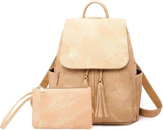 Nicole & Doris Fashion Women Backpack Ladies Canvas Rucksack Casual Daypack Girls School Backpack Large Capacity Backpack with Purse Khaki