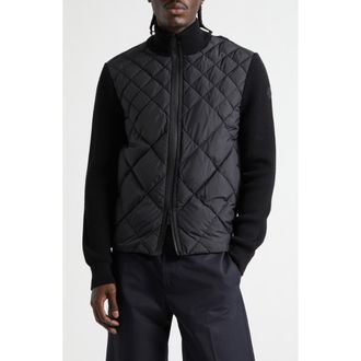 Moncler Hybrid Quilted Down Fill & Wool Cardigan in Black at Nordstrom, Size Xxx-Large