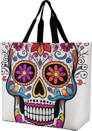 Generic Sugar Skull Shopping Bag Large Capacity Shopper Bag Eco Friendly Handbags For Travel Camping Yoga