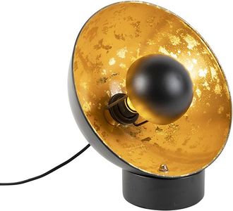 QAZQA Industrial L&aacute;mpara De Mesa Industrial Negra Con Interior Dorado - Magna Eglip Acero Redonda Adecuado Para Led Max. 1 X 25 Watt - Qazqa