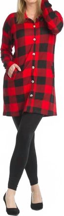 Papillon Brushed Check Button Up Dress In Red