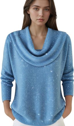 Generic Sparkle Cowl Neck Knitted Winter Jumpers for Women UK Long Sleeve Loose Fit Star Print Pullover Soft Stretchy Knit Cashmere Ladies Sweater Top for Cas