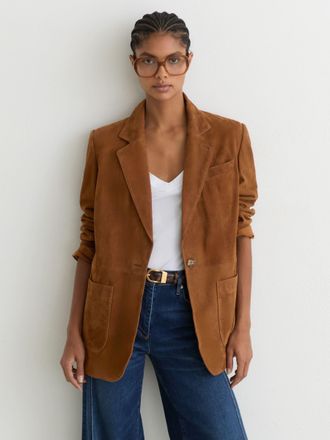 Reiss Tan Brown Suede Single-breasted Relaxed-fit Blazer, 14