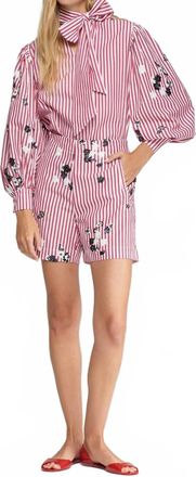Vilagallo Striped Flower And Sequin Shorts In Raya Roja