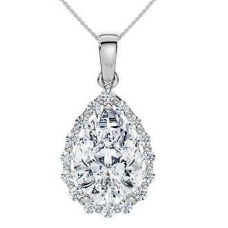 Pompeii3 Certified 3.40Ct Pear Shape Diamond Halo Dangle Penadnt 14k Gold Lab Grown 1