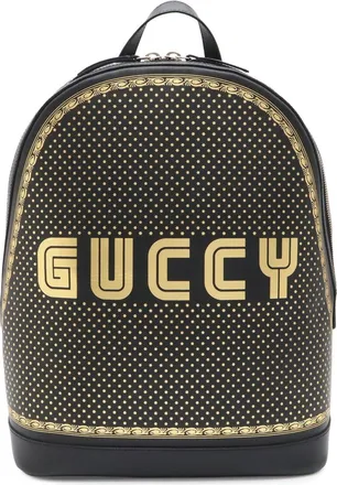 Gucci Black Gold Leather Backpack (Pre-Owned)