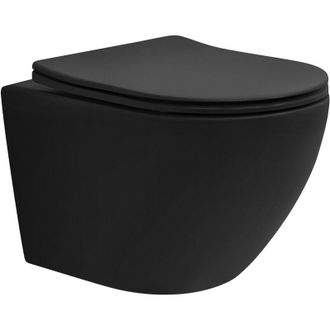 ML Design Ml-design - Ecd Germany Inodoro Suspendido De Pared Sin Descarga Dise&ntilde;o Cer&aacute;mica Negro Mate Wc Con Asiento Extra&iacute;ble De Duroplast Sanitario Con Mecani
