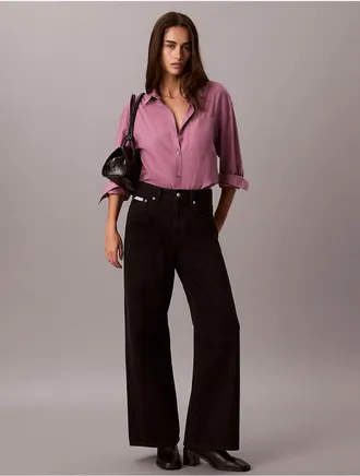 Calvin Klein Womens Lyocell Roll Tab Button-Down Shirt - Purple - M