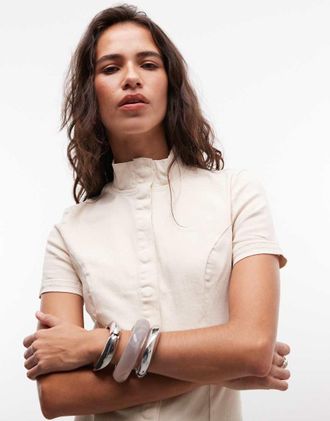 Weekday Top strutturato bianco sporco con bottoni