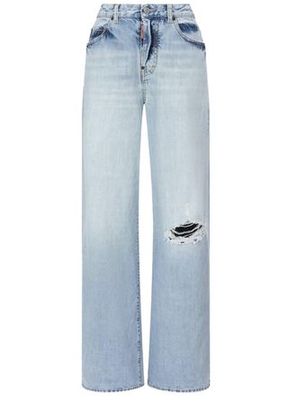 Dsquared2 Light Blue Wide-Leg Distressed Denim Jeans