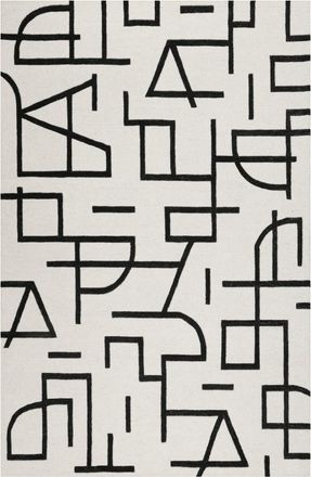 Wecon Home Alfombra dise&ntilde;o gr&aacute;fico lana virgen mayoritaria marfil/negro 70x140